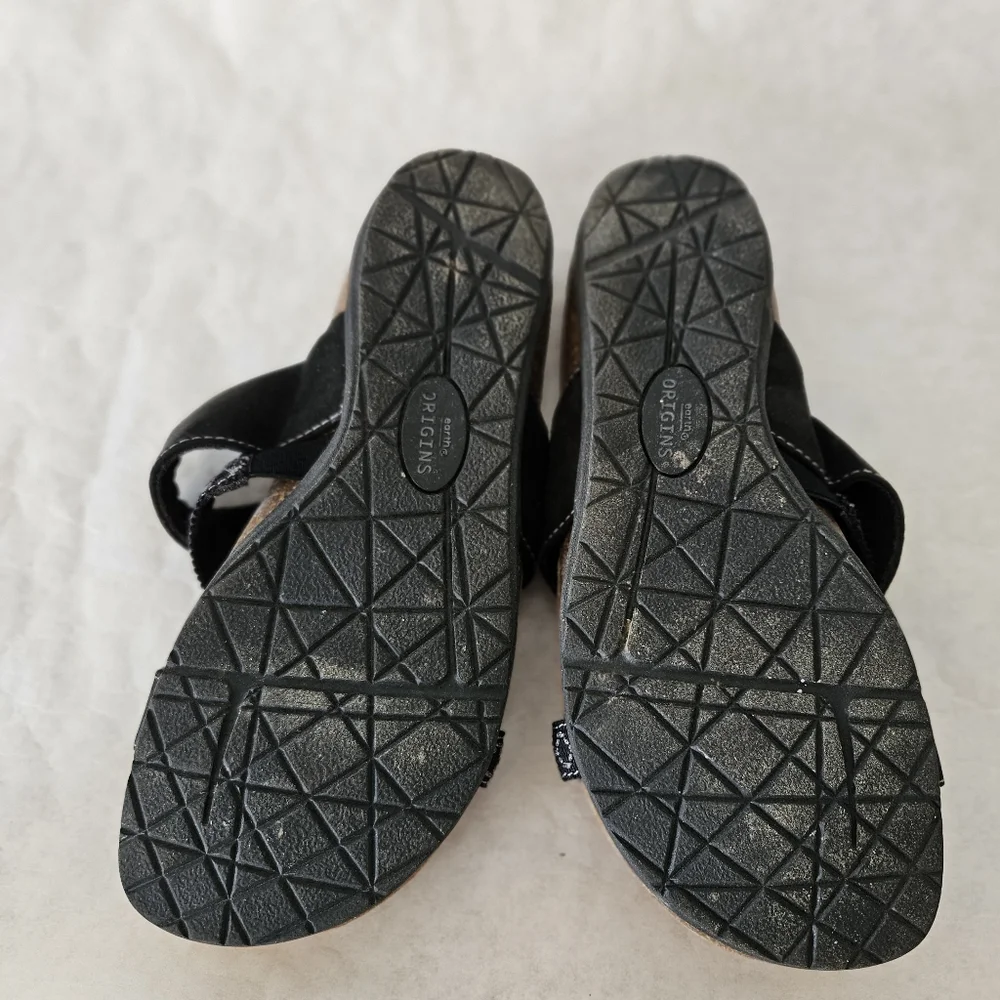 Earth Origins Black and Tan Suede Slide Sandals